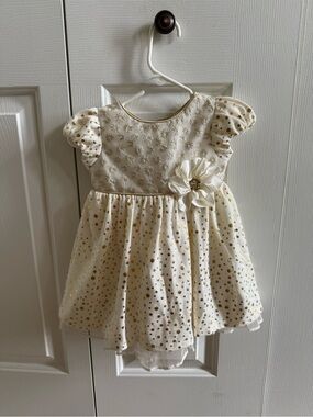 Ivory & Gold Polka Dot Floral 18M Dress